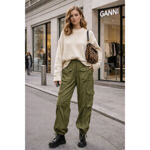 GANNI Green Relaxed Cargo Pants Trousers  Women's Size 38